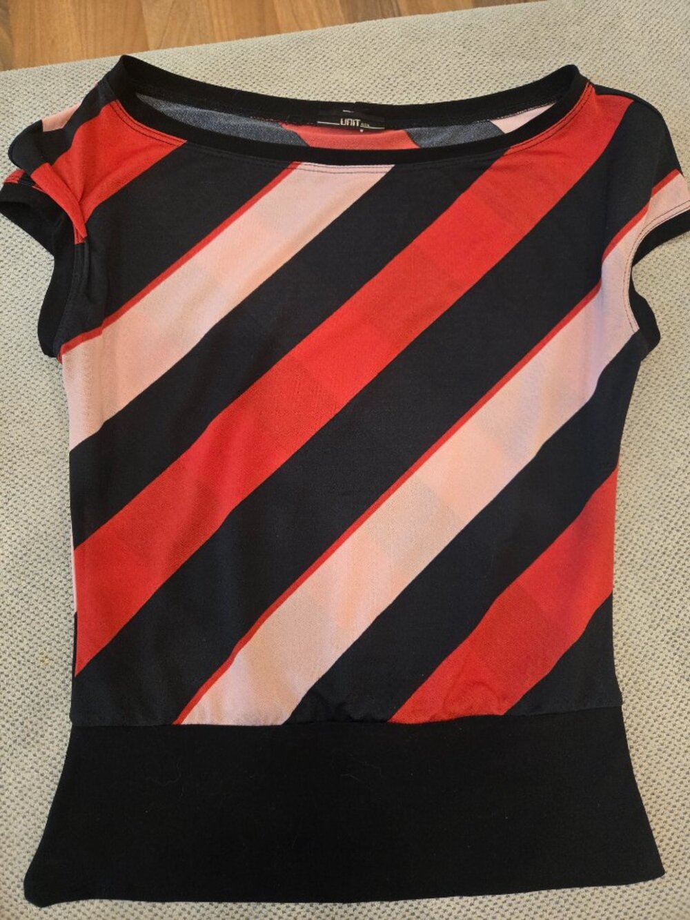 Cute Vintage Pink Red Black Stripe Top from the Noughties, Y2K